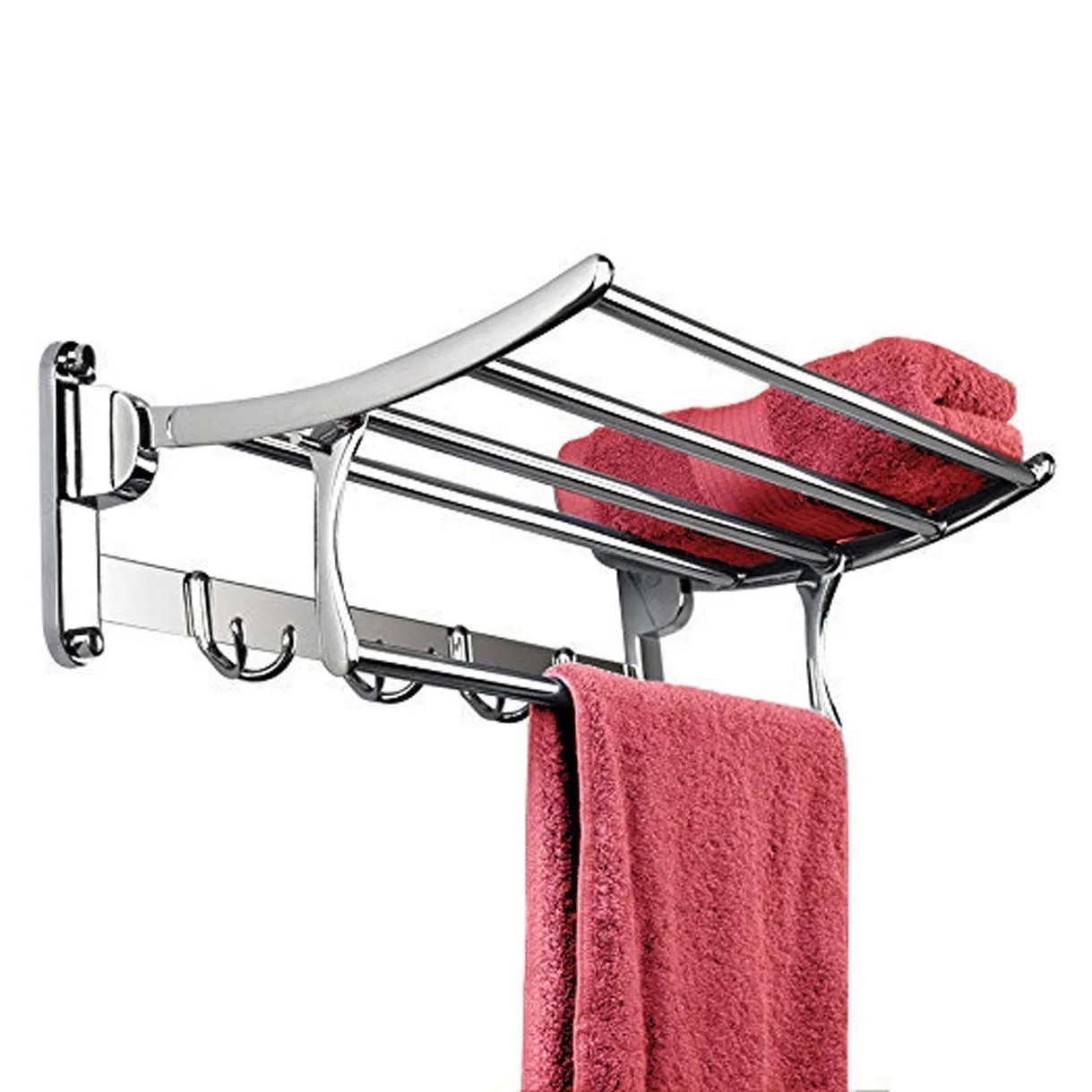 Plantex Stainless Steel Folding Towel Rack with Royal Bathroom Accessories Set of 5pcs (Towel Rod/Napkin Ring/Tumbler Holder/Soap Dish/Robe Hook)