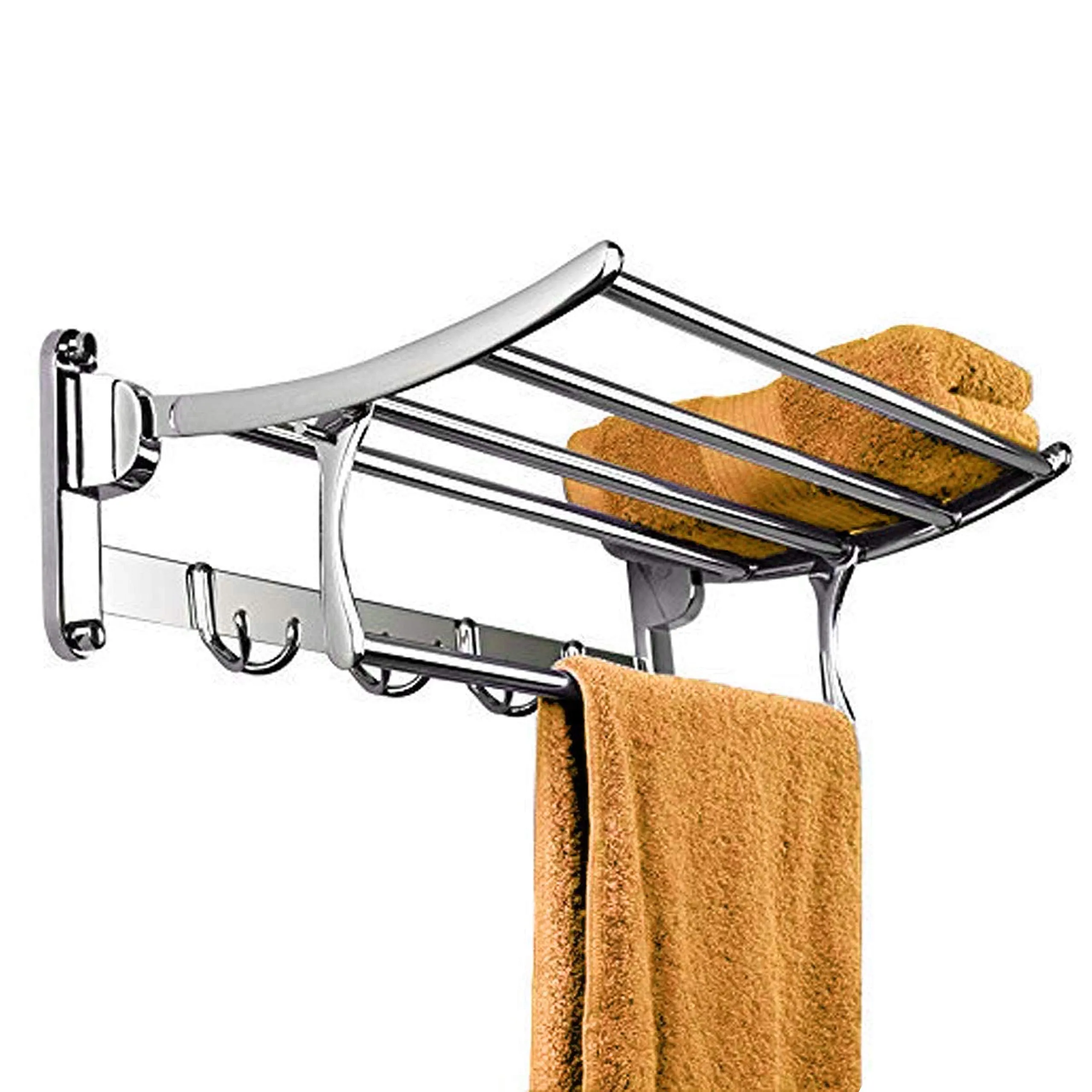 Plantex Stainless Steel Folding Towel Rack with Stainless Steel 304 Grade Niko Bathroom Accessories Set 5pcs (Towel Rod/Napkin Ring/Tumbler Holder/Soap Dish/Robe Hook)