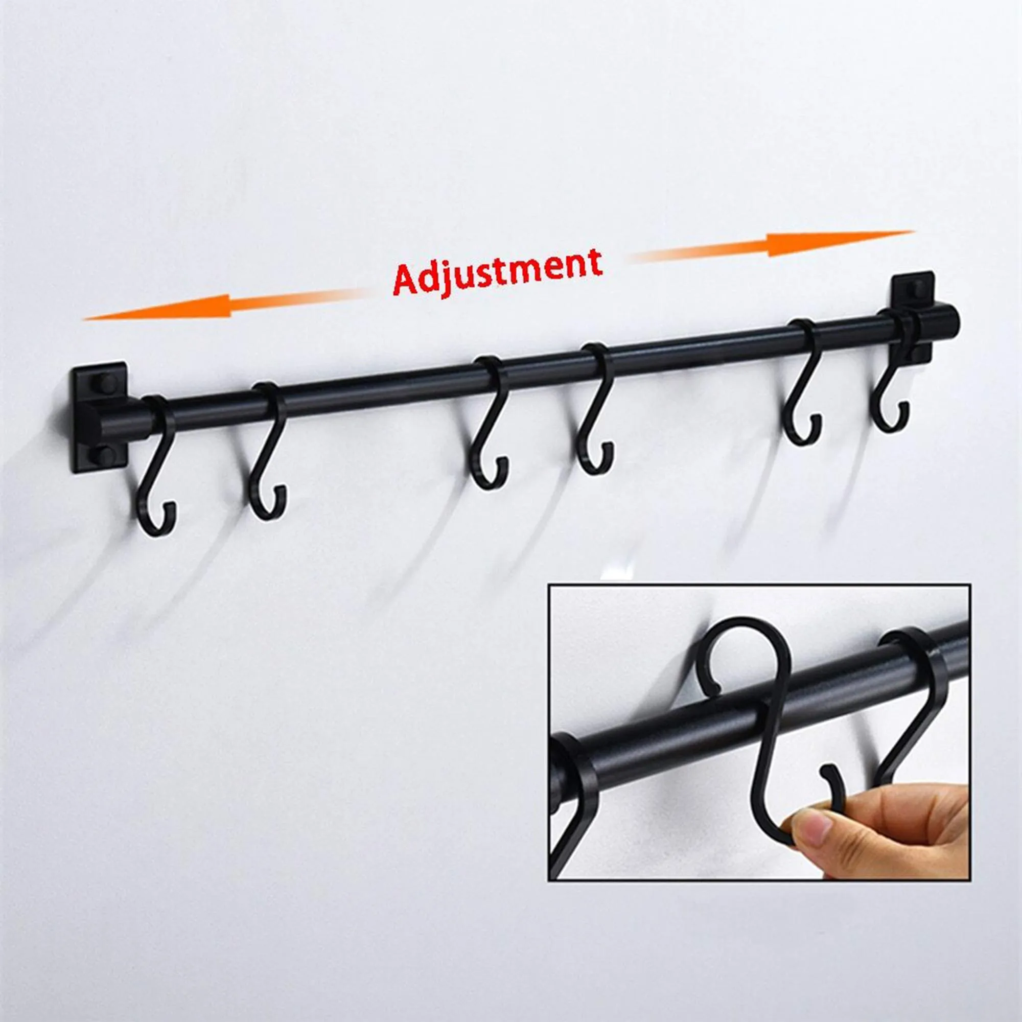 Plantex Stainless Steel Towel Rod/Towel bar with Hanging Hooks and Wall Mount Cloth Hanger with Hook Rail for Kitchen/Bathroom Accessories (Black)