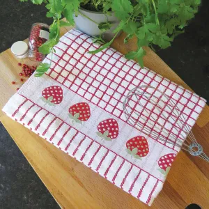 Poli-Dri Red Strawberrry Cotton Jacquard Tea Towel