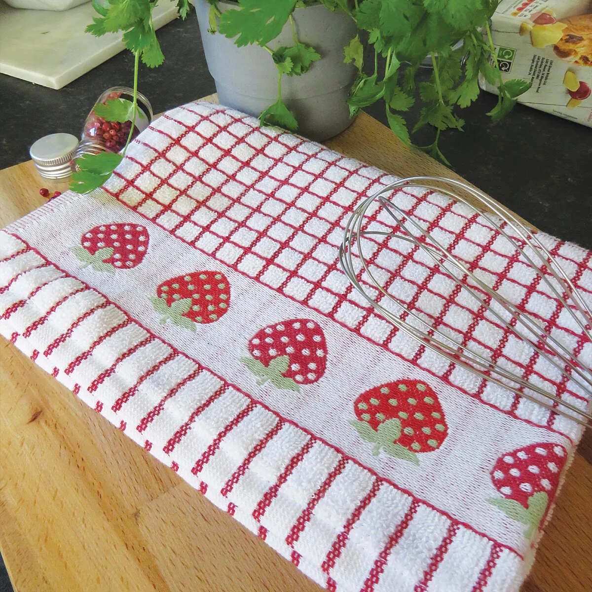 Poli-Dri Red Strawberrry Cotton Jacquard Tea Towel