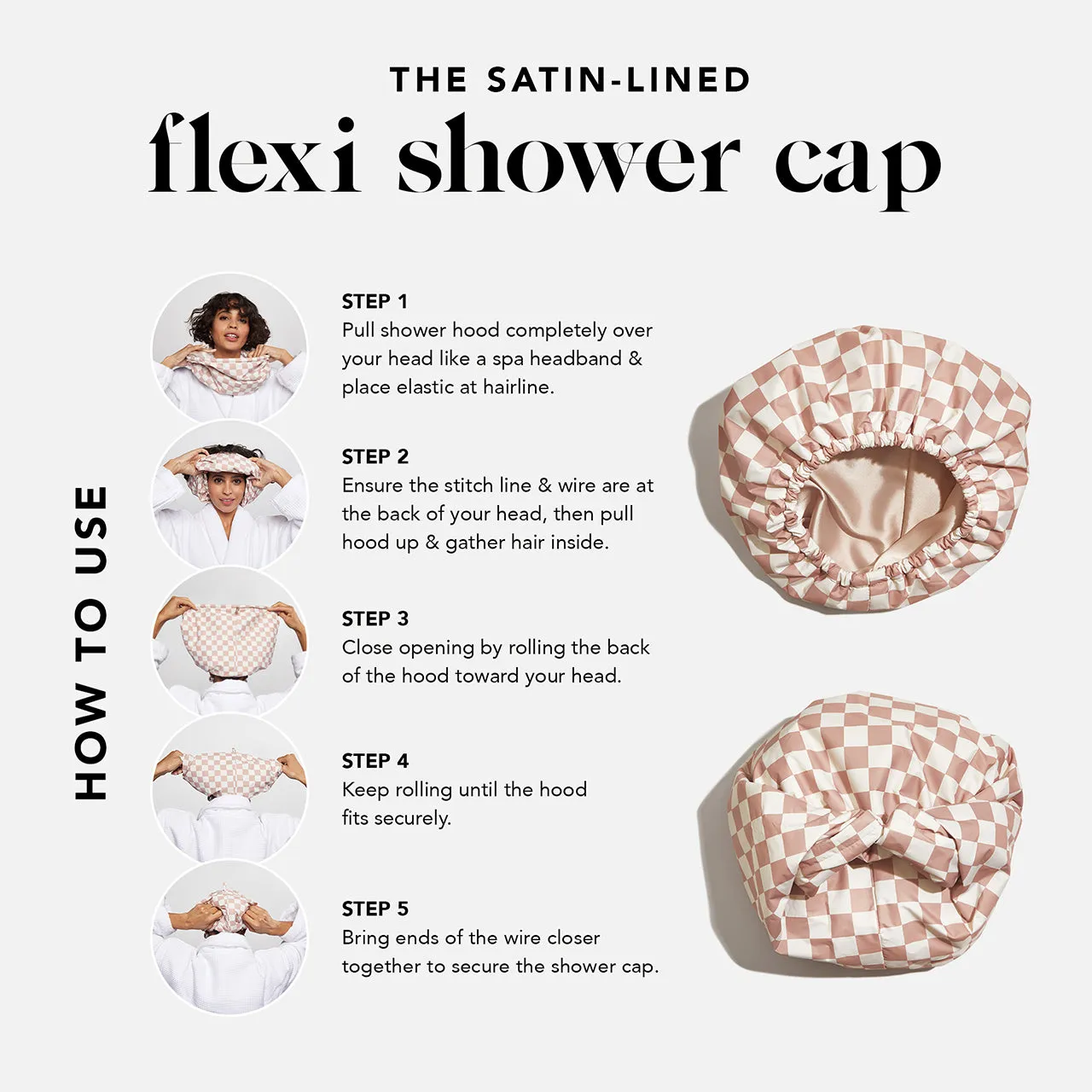 Satin Lined Flexi Shower Cap   XL Hair Towel Bundle