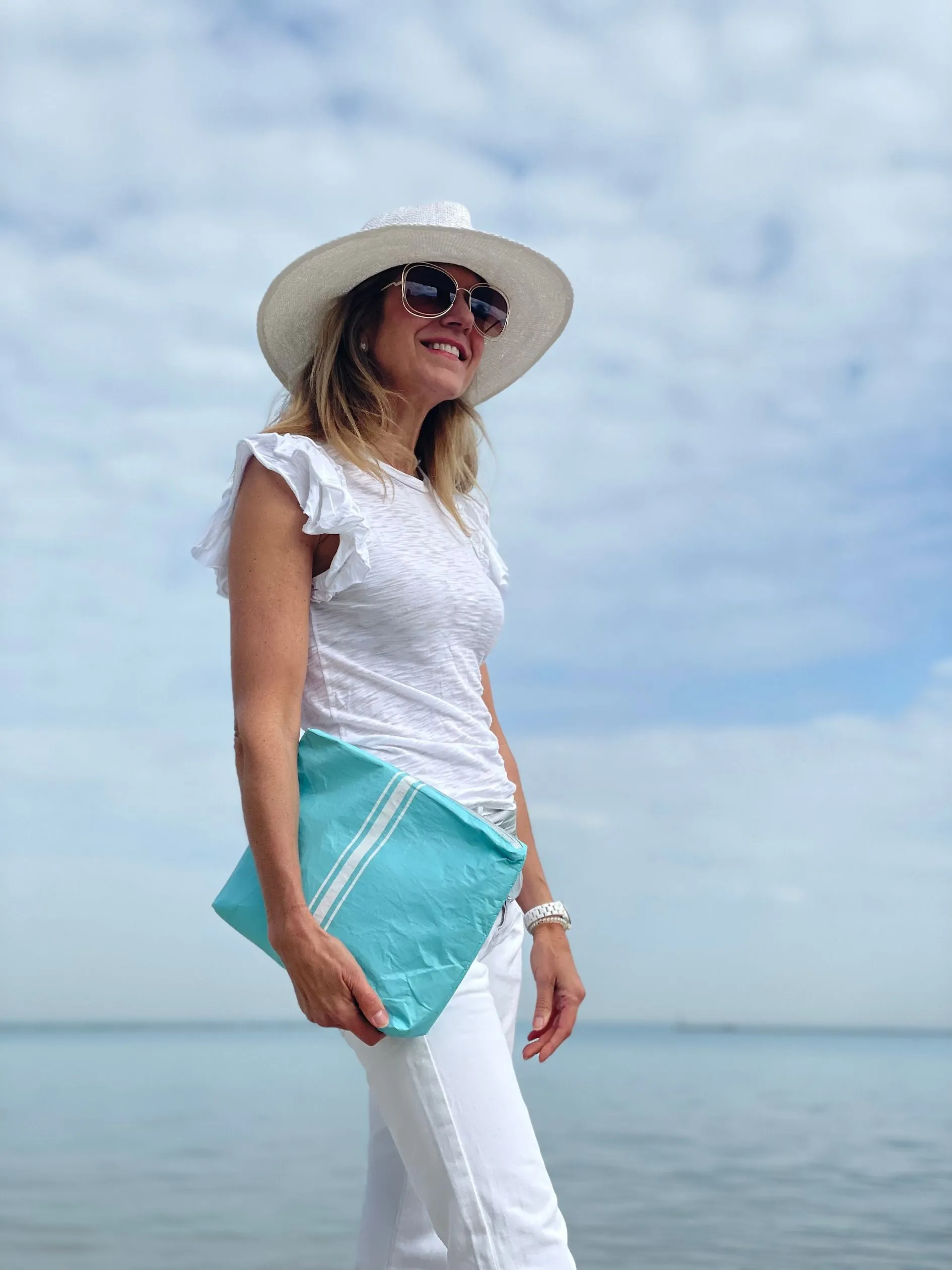 Set of Three Travel Packs - Everyday Tote Set in Silver and Capri Sea Blue