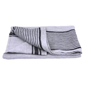 Stonewashed Linen Bath Towel - Grey with Black