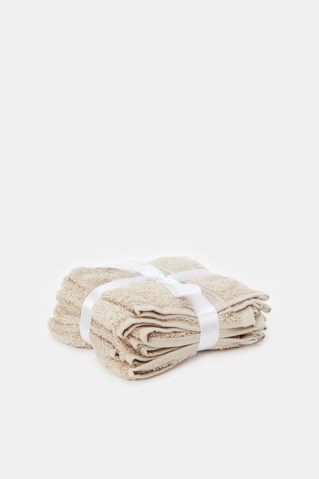 Taupe Soft Cotton Face Towel Set With Viscose Border (4 Piece)