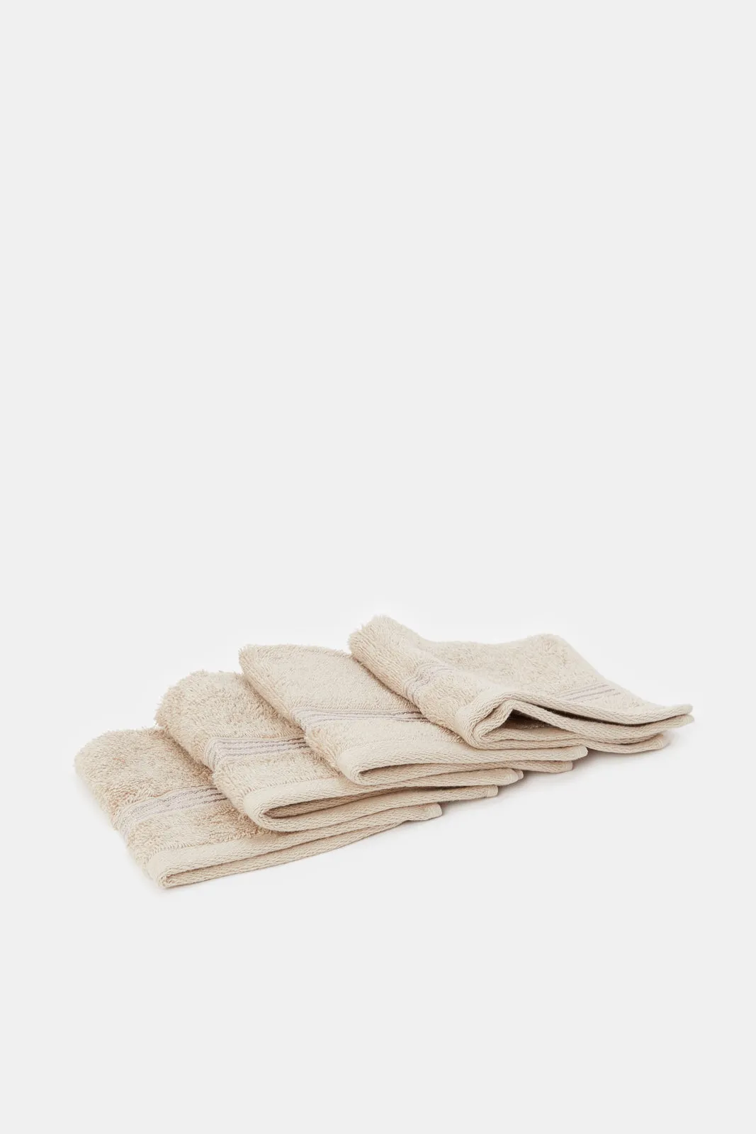 Taupe Soft Cotton Face Towel Set With Viscose Border (4 Piece)