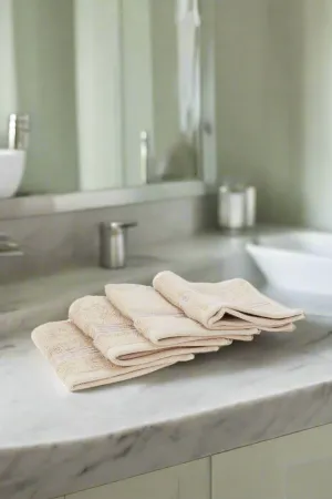 Taupe Soft Cotton Face Towel Set With Viscose Border (4 Piece)