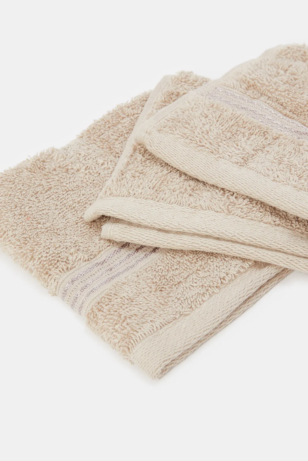 Taupe Soft Cotton Face Towel Set With Viscose Border (4 Piece)