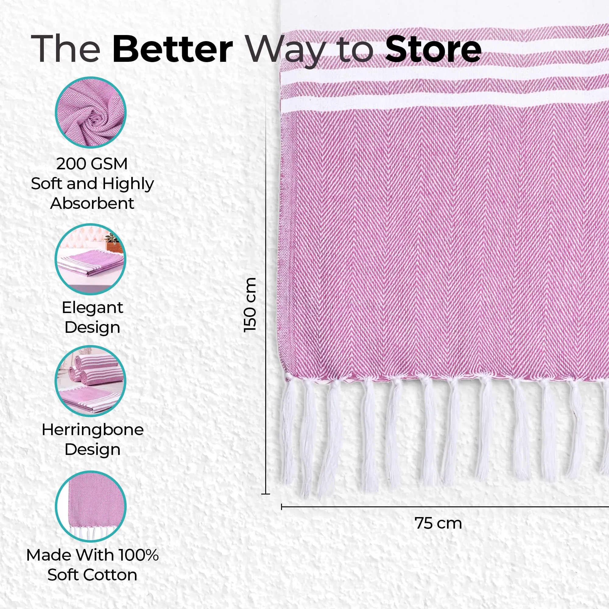 The Better Home Cotton Towel (150cmx75cm, 200gsm)| Soft Bath Towel for Men Women | Anti-Odour High Absorbency Quick Dry Towel | Hair Drying Towel For Women | Turkey Towels For Bath Large Size (Purple)