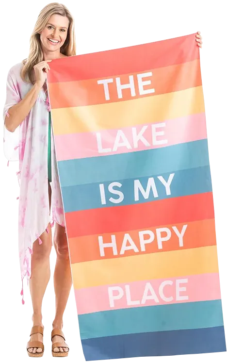 The Lake Is My Happy Place Quick Dry Beach Towel