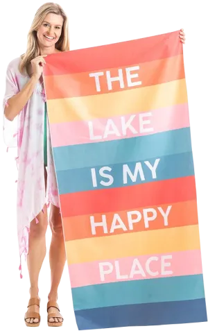 The Lake Is My Happy Place Quick Dry Beach Towel