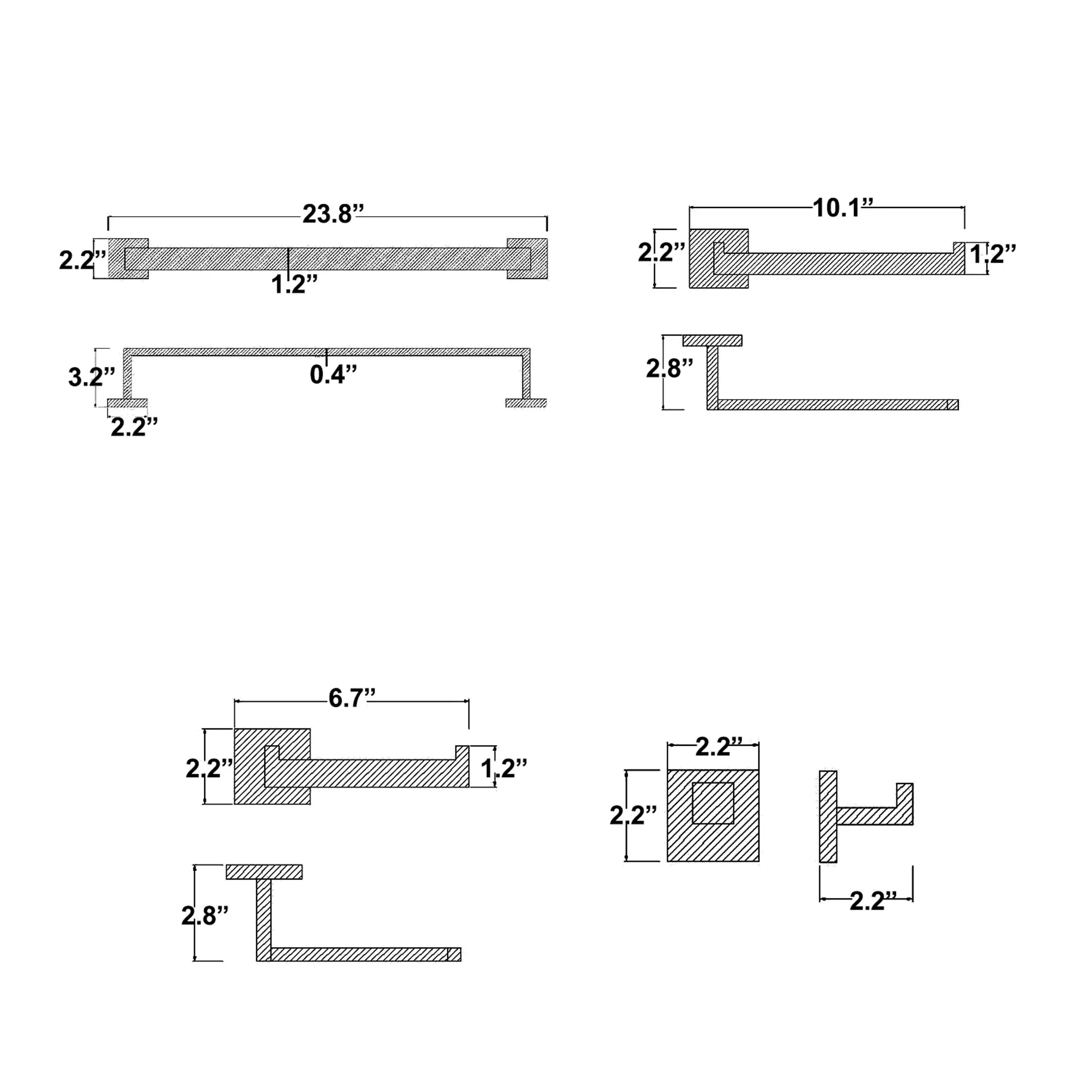 Wall Mounted Brushed Gold Bathroom Hardware 4-Piece Set RB0863