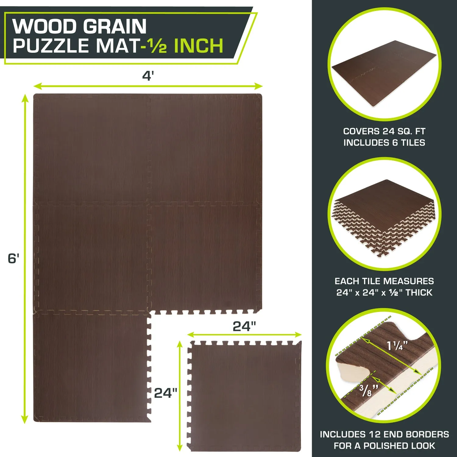 Wood Grain Puzzle Mat 1/2-in, 24 Sq Ft